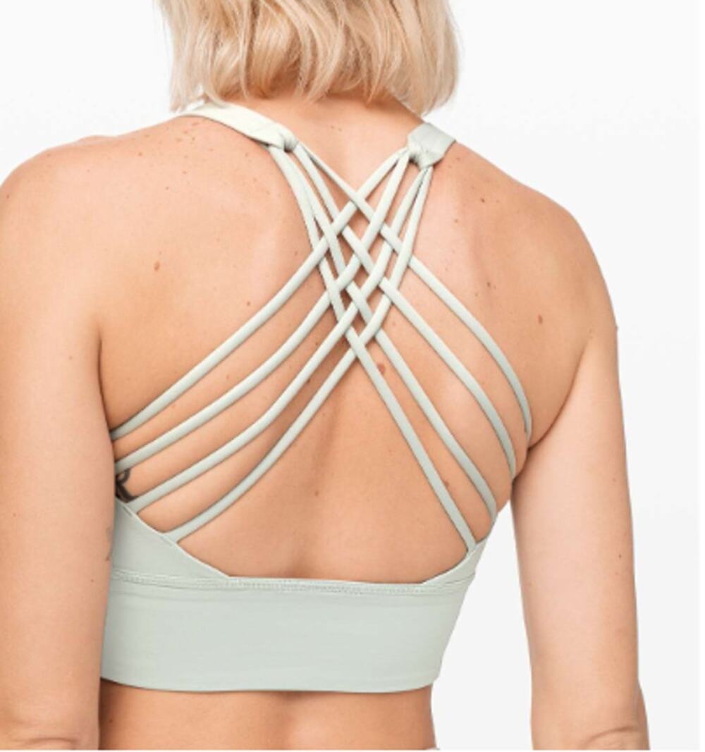 Lululemon Free To Be Wild Long Line Bra Size 4 Jade Grey Strappy Yoga EUC